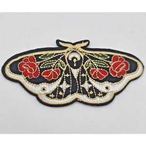Embroidered Iron On Moon Moth Applique - 4in by 2in